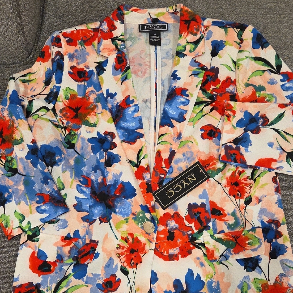 NYC Women's Vibrant Floral Blazer - Red, Blue, Cream